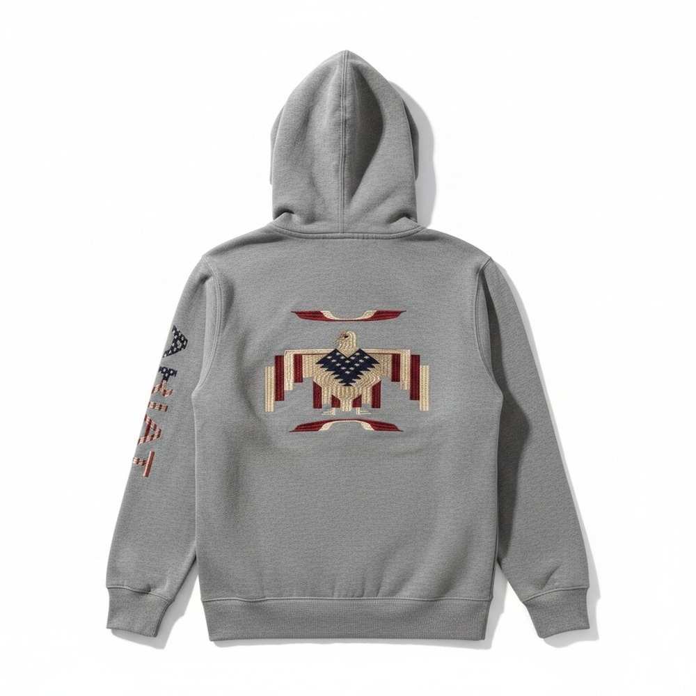 Ariat Hoodie S Gray Embroidered Thunderbird Patriotic Logo Western Americana